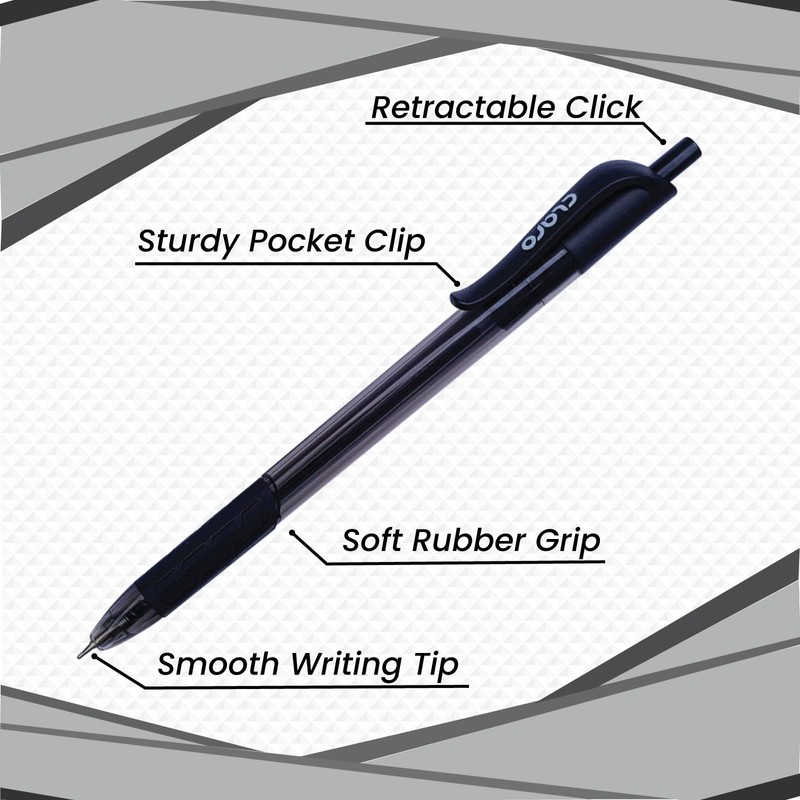 CLARO Trion Grip RT Retractable Ballpoint Pens, BLACK, Fine Point