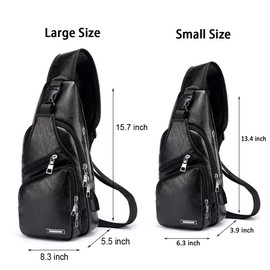 Seoky Rop Men's Leather Sling Bag Chest Crossbody Shoulder Bag with USB Charging Port Black