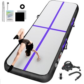 Inflatable Gymnastics Mat 10ft/13ft/16ft/20ft/ Air Tumbling Track Mats 4/8 inches Thick for Home Use/Training/Cheerleading/Yoga/Water with Pump 9.8ft x 3.2ft x 8inch Black Purple