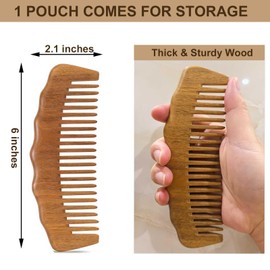 Moreinday Wooden Comb for Hair Growth, Labor Comb, Medium Wide Tooth for Medium Density Hair - Green Sandalwood