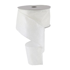 MAYREEL White Ribbon Wired 2.5 Inch Glitter Wired Ribbon White Christmas Decorations White Ribbon for Gift Wrapping Wreath Supplies Christmas Ribbon Wired Tree Topper Bow Crafts - 10 Yards