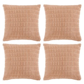 Fancy Homi 4 Packs Peach Decorative Throw Pillow Covers 22x22 Inch for Living Room Couch Bed, Rustic Modern Farmhouse Boho Home Decor, Soft Plush Corduroy Cute Square Accent Cushion Case 55x55 cm