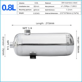 VUYOMUA 304 Stainless Steel High Pressure Mini Small Portable Air Tank Air Reservoir Water Storage Tank (0.8L-SG)
