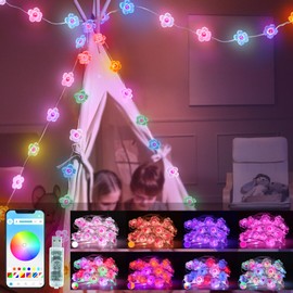 echosari Cherry Blossom Flower String Lights, 33ft 16 Million Color Chaning Fairy Lights Plug in APP & Remote Control DIY Music Sync Flower Light for Bedroom Dorm Wedding Decor