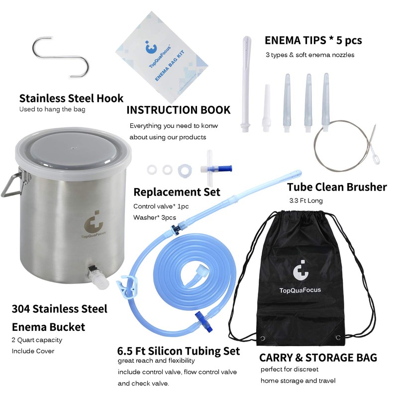 TopQuaFocus TopQuaFocus Stainless Steel Enema Bucket Kit - 2 Qt,