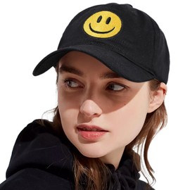 SONMONY SONMONY Smile Face Baseball Cap for Women Men Cute Baseball Caps Unstructured Cotton Dad Hat Black
