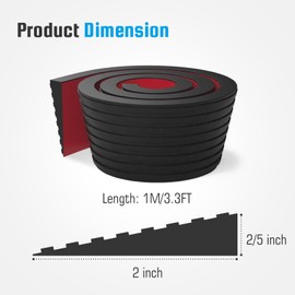 Rubber Doorway Threshold Ramp 2/5 Inch Rise Non-Slip Solid Rubber Door Threshold Ramp for Doorways, Driveways Tile Threshold Transition Strip Reducer (Black, 2 in Wide x 3.3 Ft Long)