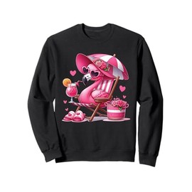 Pink Flamingo in Chair with Drink, Flowers, and Hearts Art Sweatshirt