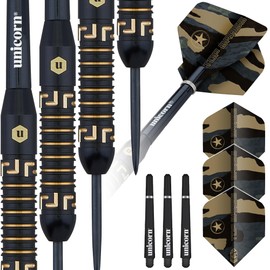 Unicorn Darts Set | Top Brass 1 | Intricately Machined 100% Brass Barrels with Black & Golden Accents & Laser Etched U Logo | Steel Tip | 20 g