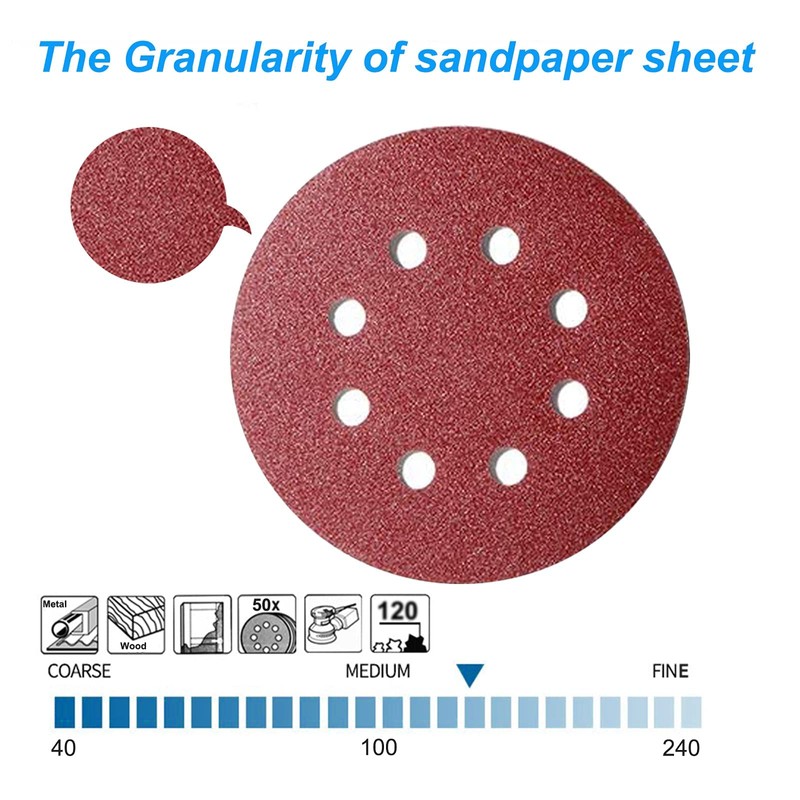 50 Pcs 125mm Sanding Discs Pads, Premium 8 Hole 120