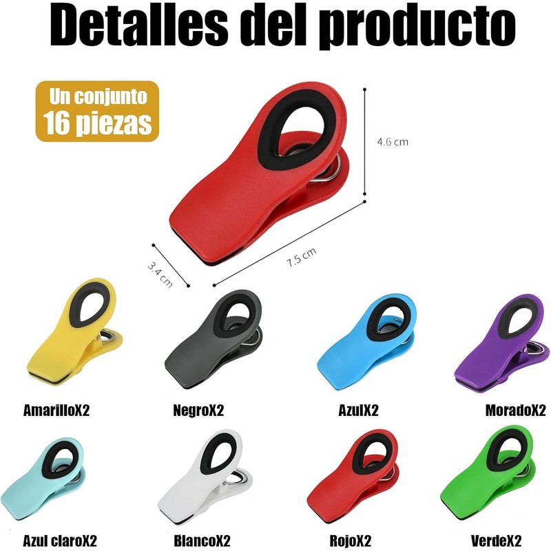 Clips para Bolsas de Alimentos, 16 PCS Clips de Cocina(7.5cm)