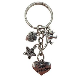 Love Heart Keyring Great Grandad Gem Charm Tyrannosaurus Rex Dinosaur Pendant