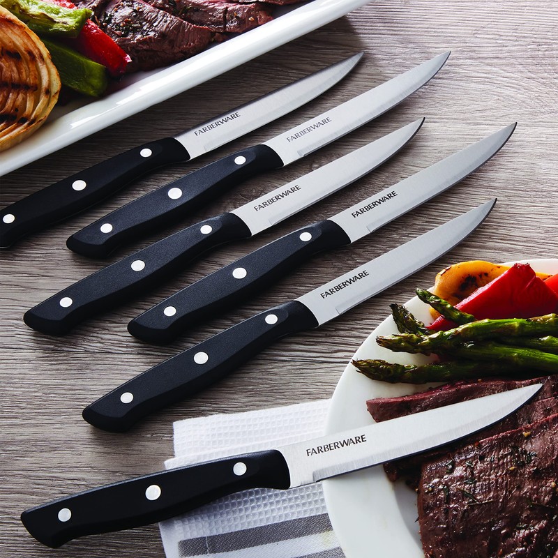 Farberware Triple Riveted Steak Knife Set, 6-Piece, High-Carbon Stainless Steel