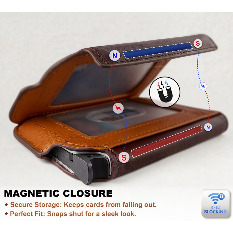 BULLIANT Slim Leather Wallet Metal Case Money Clip For Men-Magnetic