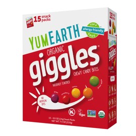 YumEarth Organic Giggles Chewy Candy – Allergy Friendly, No Artificial Dyes, Non GMO, Gluten Free, Fruit Flavored, Vegan Candy Snacks with No Artificial Flavors, 0.5 oz (Box of 15)​
