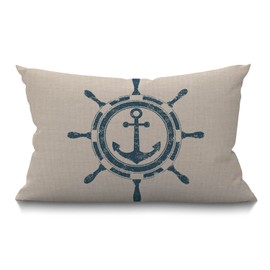 BGBDEIA Cushion Cover Nautical Theme Vintage Navigation Pattern Anchor Ocean Theme Marine Rectangular Throw Pillow Covers for Couch Sofa Home Decor Cotton Linen 30 x 50 cm 12x20 Inch