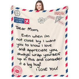 Mom Blankets Gift Birthday for Mom from Daughter Son, Dear Mom Throw Blanket for Anniversary, Mother's Day, Super Soft Flannel Throw Blankets for Christmas Valentines Day for Bed Couch (50x60)