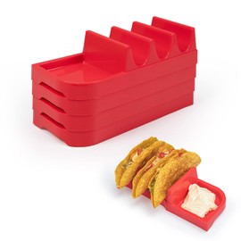 OOFAYBILL Taco Holders Set of 4 - Each Taco Stand for 3 Tacos - Taco Rack with Divider - Taco Tuseday Kit Oven & Dishwasher Safe Taco Trays Red