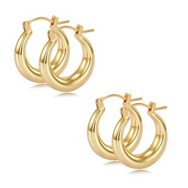 sovesi Gold Hoop Earrings for Women 14K Real Gold Plated with 925 Sterling Silver Post, Chunky Small Hoop Earrings Set for Women 25mm