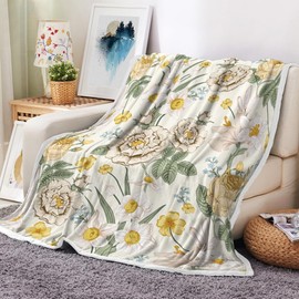 Botanical Floral Blankets Wildflowers Floral Throw Blanket, Soft, Flannel, Warm, Watercolor Flowers Throw Blankets, Boho Flowers Aesthetic Bed Throws for Couch Bedroom Living Room 50X60 Inch