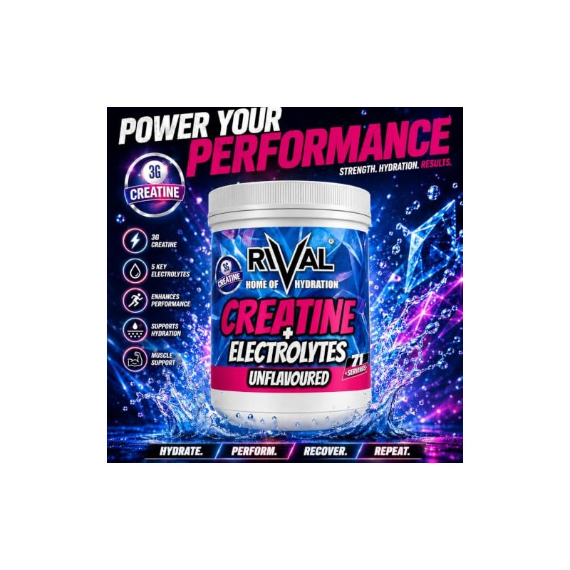 Rival Creatine Monohydrate + Electrolytes Powder 250g (71 Servings) –
