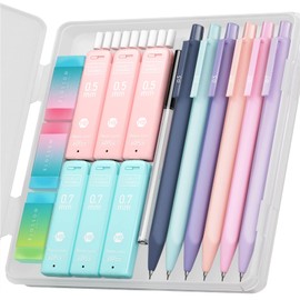 Four Candies Pastel Mechanical Pencils, Set of 6, 0.5mm & 0.7 mm, Easy to Write, Middle School Students, 360 Pieces HB Pencil Lead, Eraser, Cute Girls, Boys, Students, Stationery Set