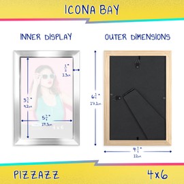 Icona Bay 4x6 Picture Frame, Silver Solid Wood Scandinavian Style Frame for Photo, Pizzazz Collection