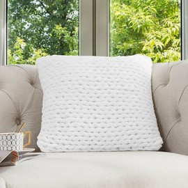 Cheer Collection Knit Throw Pillow - Decorative Chunky Knit Pillow for Couch & Bed - Machine Washable - 18" - White