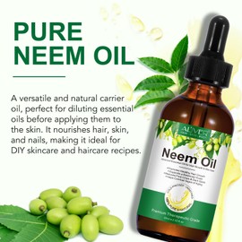 Organic Neem Oil for Skin and Hair, Virgin Fresh Cold Pressed, Best for Itchy Scalp, Skin Redness for Irritated Skin, Nourish the Scalp, Promote Hair Growth