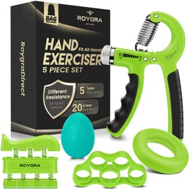 roygra Hand Grip Strengthener, Adjustable Grip Strength Trainer with 4 Exercise Tools - Set of 5 (Green)
