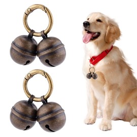 HARY 2Pcs Cat & Dog Bells for Collar Loud Vintage Pet Tracking Brass Bell with Rotating Lobster Clasp Animal Tracking Bell (Bronze)