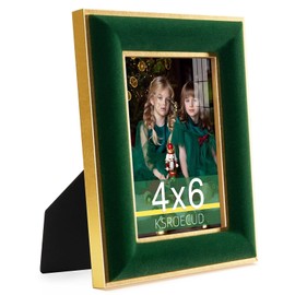 KSROECUD 4x6 Velvet Picture Frame, Green Velvet Photo Frames with Vintage Gold Border, HD Real Glass Horizontal & Vertical Display for Tabletop and Wall Decor (1 Pack)