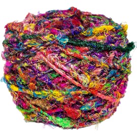 Recycled Sari Silk Yarn - Bulky Yarn - Multicolor Ball (85 Yards, 100 Grams) | Great for Knitting, Crochet, Weaving (Pack of 3)