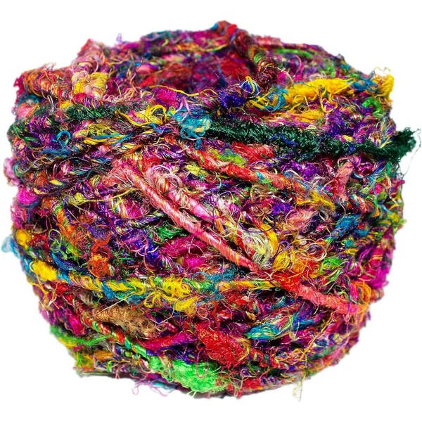 Recycled Sari Silk Yarn - Bulky Yarn - Multicolor Ball