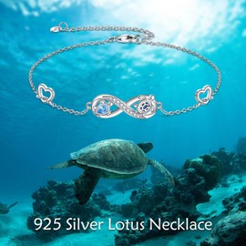 POPLYKE Mum Daughter Turtle Bracelet 925 Sterling Silver Infinity Bracelet Turtle Women's, Silver Sterling Silver, Blue Opal