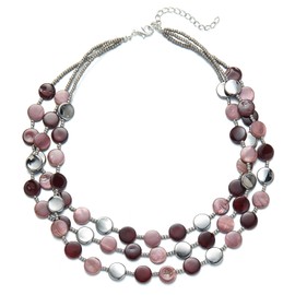 FULU AUTUMN Crystal Pearl Necklace, Boho Shell Necklace, Women's Statement Colourful Multi-Row Necklace, Fashion Jewellery, Gifts for Women, Metal, No Gemstone