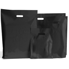 MustBeBonkers 50 BLACK PLASTIC BAGS - BOUTIQUE RETAIL GIFT SHOP CARRIER BAG - 10x12x4 Inches