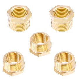 AOPANDA Brass Reducing Hex Bushing 3/4 NPT male x 1/4 NPT female Pipe Fitting Reducer Adapter(Pack of 5)