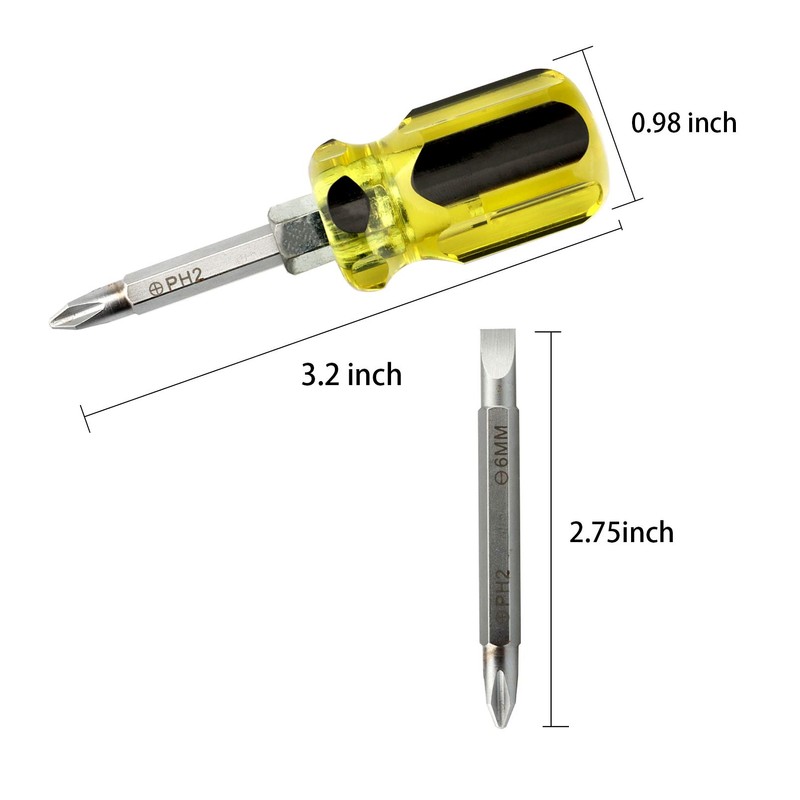 Buspoll Stubby Magnetic short Screwdriver with Phillips and Flat Heads