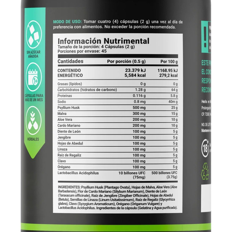 Detox Natural De 180 Cápsulas, Dtox Blend B Life