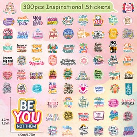 300PCS Motivational Positive Affirmation Stickers for Water Bottle, Laptop, Scrapbook, Vision Board, Waterproof Vinyl Inspirational Quote Decals for Kids, Teens, Adults, Students, Teachers