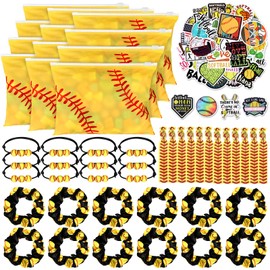 Yeyeplum 98 Pcs Softball Party Favors Include Softball Goodie Makeup Bags Bracelet Hair Bands Hair Ties Sticker for Softball Team Gifts Sports Birthday Decoration Party Supplies