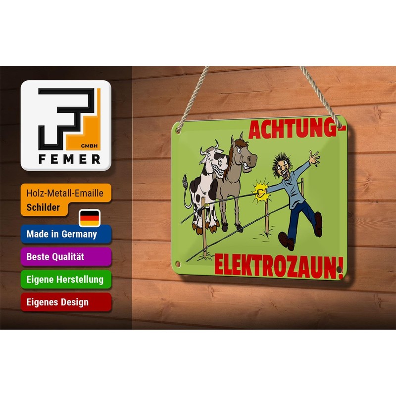 FEMER Tin Sign 18 x 12 cm Animals Attention Electric
