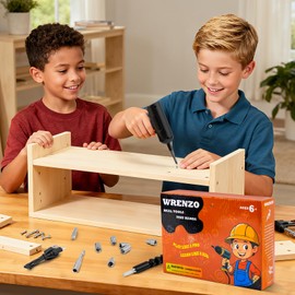 Wrenzo Kids Tool Set, Kids Tool Box, Small Drill, 32pcs Real Toolbox for Child, Drill Set with Charger & Portable Case, Educational DIY Toys for Boys & Girls