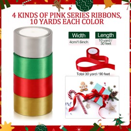 Giegxin 4 Rolls 40 Yard Satin Ribbon Bulk Gift Ribbon Rolls Colorful Solid Color Fabric Ribbon for Gift Wrapping Wedding Bouquet Hair Bow Baby Shower Birthday Party(1.6 Inch,Bright Colors)