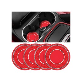 FALVFUN Bling Car Cup Holder Coaster, 2.75 Inch Crystal Rhinestone No Slip Anti Dust Vehicle Water Bottle Mat, Waterproof Auto Interior Drinking Pad Accessories, Universal Fit (Red/White)