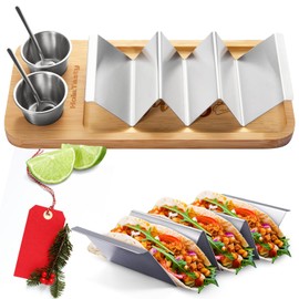 Taco Holder Kit, 3-in-1 Taco Set - Taco Shell Stand + Serving Tray + Sauce Cup, Taco Presentation Rack Plate for Taco Tuesday Bar Party, Christmas Gift for Taco Lover Vegetarian Gluten-free Holiday