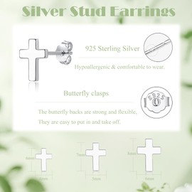 Cangall Silver Stud Earrings for Women, 3 Pairs 925 Sterling Silver Cross Stud Earrings Set, Hypoallergenic Tiny Flat Dot Silver Stud Earrings, Cartilage Sleeper Stud Earrings for Multiple Piercings