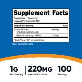 Nutricost Guarana Extract Powder 100 Grams - Natural Brazilian Herbal Caffeine/Energizer Supplement