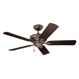 kathy ireland HOME Bella Ceiling Fan with Reversible Blades | Low Profile Hanging Fixture with 3 Speed Motor, Pull Chain, and Downrod Included | Light Kit Adaptable, Vintage Steel, 52 Inch